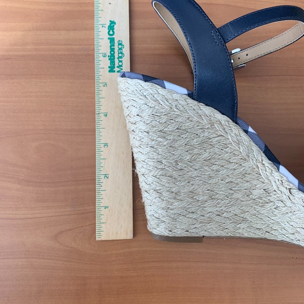 Michael Kors Women's Pippa Gingham Sandal Wedge Heels 10M Blue/White Checkered - Picture 2 of 5